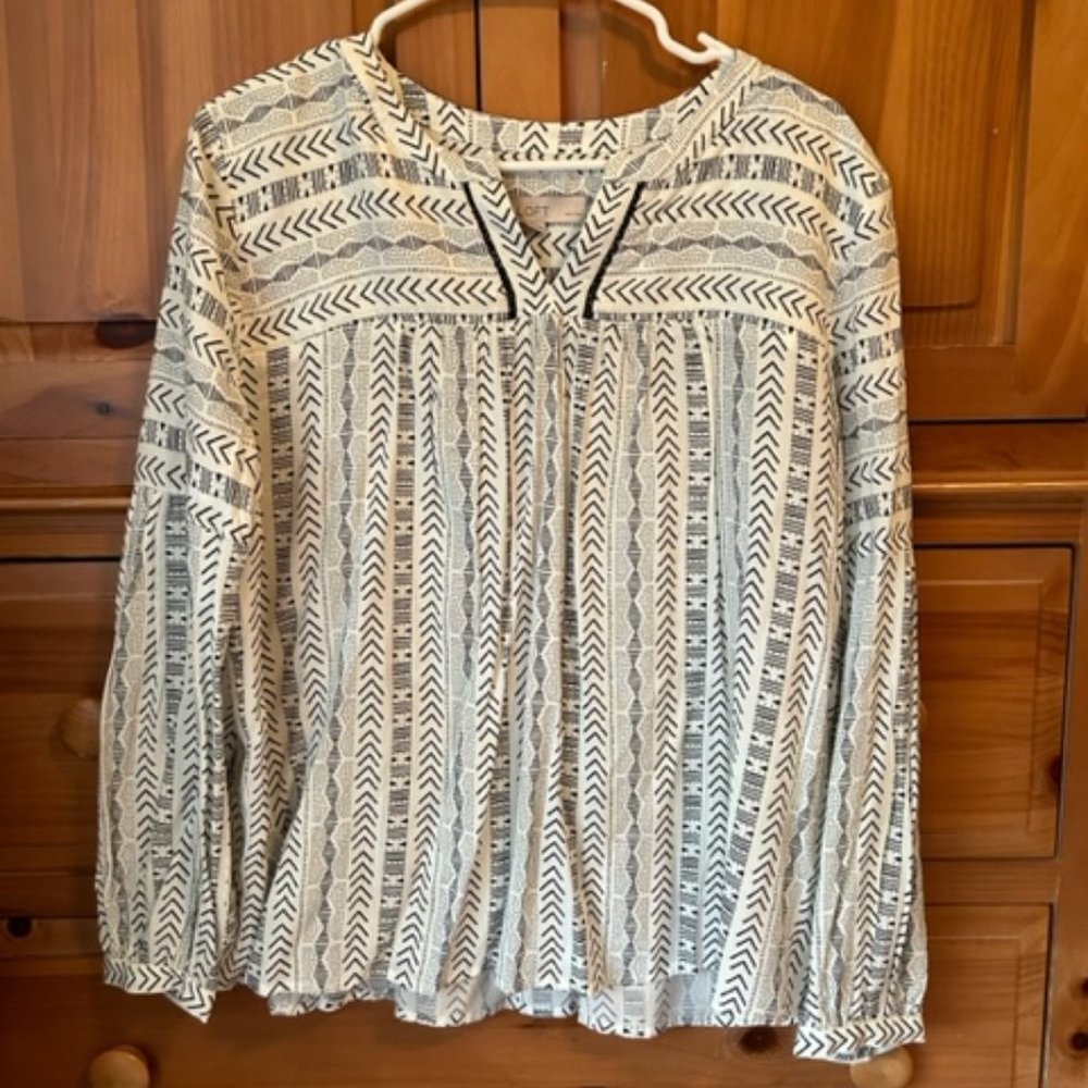 LOFT | White Geo Print Blouse